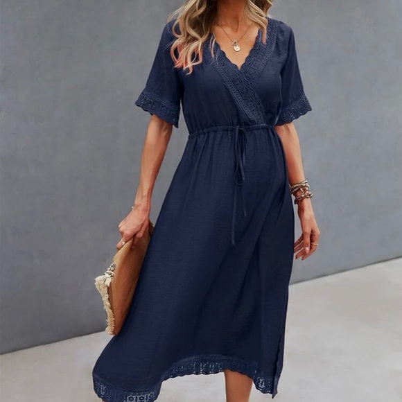 Navy blue lace trimmed dress - Picture 2 of 4